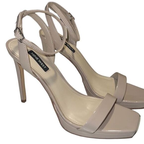 Nine West Loola Tan Patent Leather Ankle Strap Stiletto Heels Size 9.5 New - Picture 3 of 8